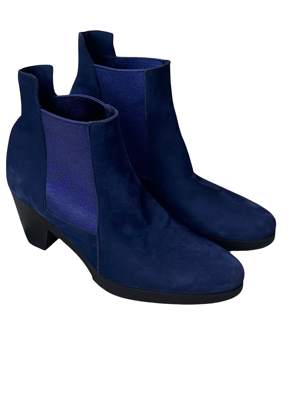 Arche Made in France Elegant Navy Suede Chelsea Ankle Boots with Block Heels